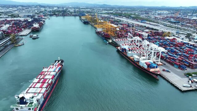 Shipyard Cargo Container Sea Port Freight forwarding service logistics and transportation. International Shipping Depot Custom Port for import export trade Transport Business manufacturing shipping co