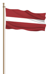 Fototapeta na wymiar 3D Flag of Latvia on a pillar blown away isolated on a white background.