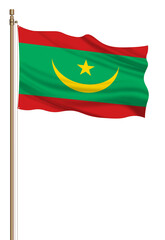Fototapeta na wymiar 3D Flag of Mauritania on a pillar blown away isolated on a white background.