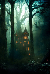 Fototapeta na wymiar Scary house on moonlight