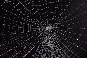 Halloween background - Spider web silhouette against black wall.  Spiderweb On Black Darkness. 3d illustration.