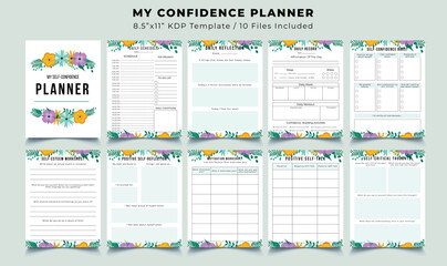 Set of my confidence minimalist planners. Floral confidence planner, journal, notebook. Cute and simple printable to do list. - obrazy, fototapety, plakaty