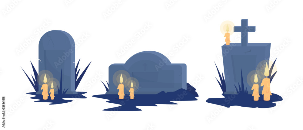 Poster tombstones semi flat color vector objects set. editable elements. full sized item on white. ancient 