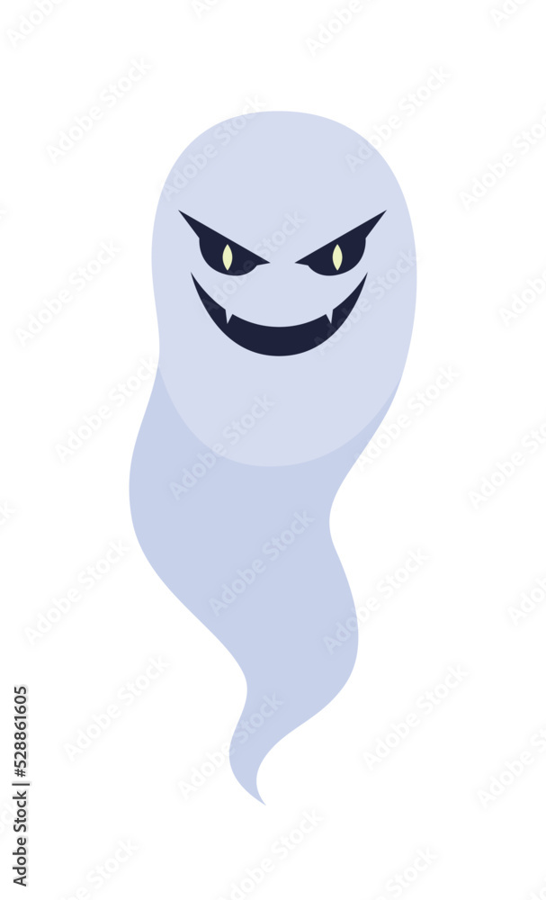 Poster spooky evil ghost semi flat color vector character. spirit of halloween. editable figure. full sized