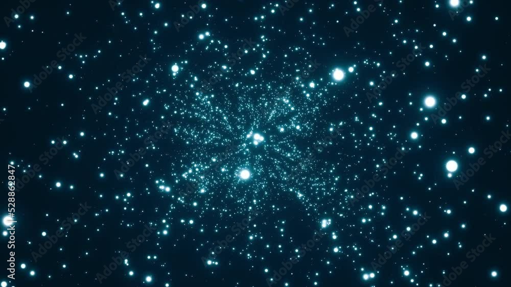 Poster beautiful loop floating moving glowing flicker stars particles motion on blue abstract background. w