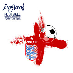 Soccer ball on England flag background from paint brushes. Vector illustration, suitable for your project: website, poster, display, banner, brosur, templates - obrazy, fototapety, plakaty