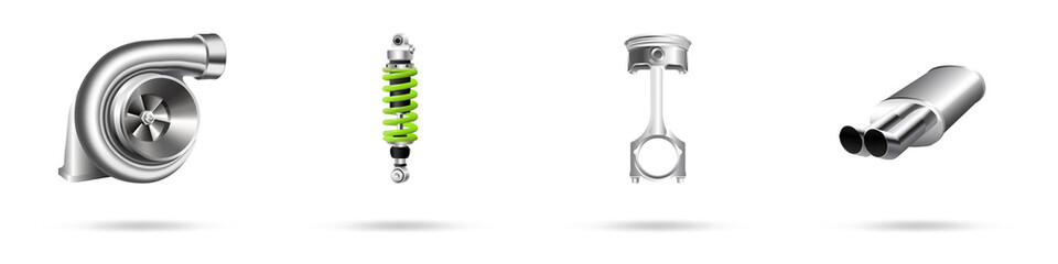 illustration, car parts icons set, realistic 3d