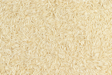 Long grain rice. Top view, full frame photo.