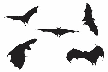 Halloween flying bats are isolated on white background. Scary eyes vampire vector bat. Bat silhouettes - Halloween vector illustration