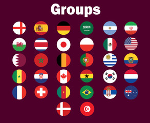 32 Countries Flag Emblem Symbol Design football Final Vector Countries Football Teams Illustration