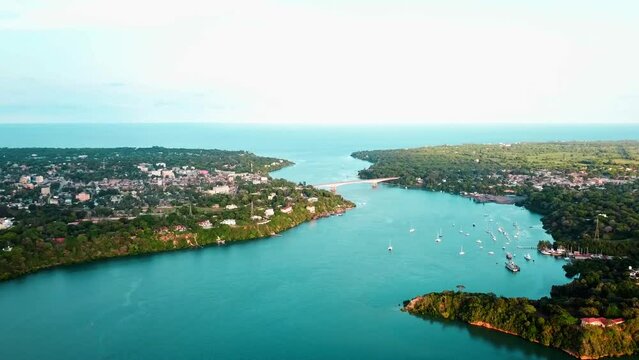 Aerial View Of Kilifi Bridge Across The Kilifi Creek On The Coast Of Kenya.