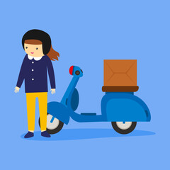 Girl courier on a motor scooter, illustration