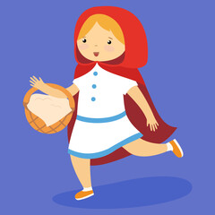 Little red riding hood with a basket, illustration, vector, cartoon
