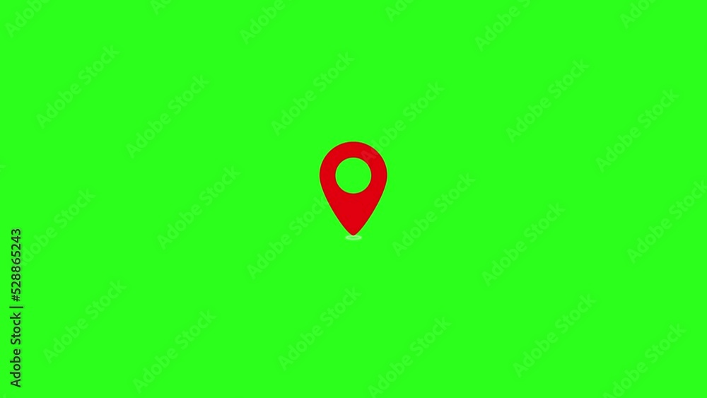 Poster location pin pointer on map animated cartoon on green screen background. appearing pointer for a map