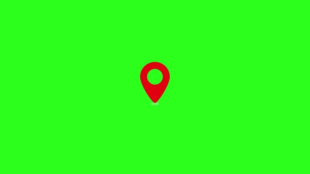 Location Pin pointer on Map animated cartoon on Green screen background. Appearing pointer for a map. Point of interest. Sign and pin to indicate the route and location on the video maps. Information