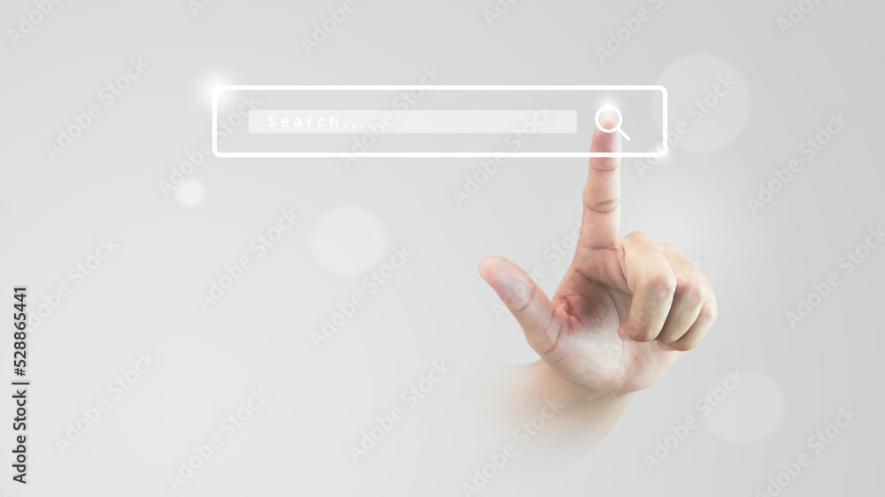 Poster web browser internet search engine website interface icon on blank find bar background with flat nav