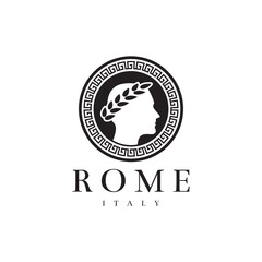 Rome Italy tour, Roman Emperor Julius Caesar head Vector Logo Template - obrazy, fototapety, plakaty
