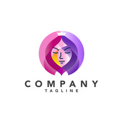 Beautiful colorful elegant logo with crown for beauty, fashion and hairstyle related business.