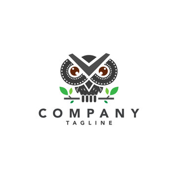 Owl cinema film strip, vector logo template for business, videographer, studio, corporation or web.