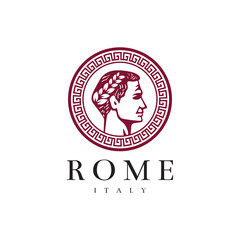 Roman Emperor Julius Caesar's head logo, insignia, coin, medal illustration. Vector illustration. - obrazy, fototapety, plakaty