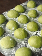 Green pandan bread roll dough