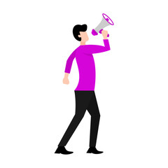 flat design graphic illustration of a man using a loudspeaker