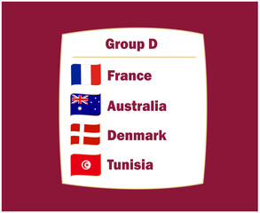 France Danemark Australia And Tunisia Flag Ribbon Countries Group D Symbol Design football Final Vector Football Teams Illustration