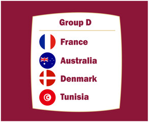 France Danemark Australia And Tunisia Flag Emblem Countries Group D Symbol Design football Final Vector Football Teams Illustration