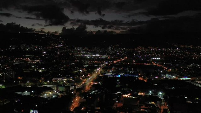 Aerial night view of Medellin, Colombia