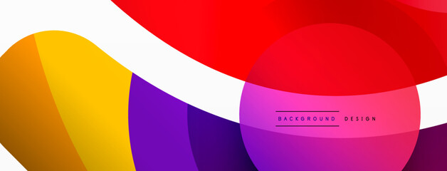 Abstract background with color geometric shapes. Beautiful minimal backdrop with round shapes circles and lines. Geometrical design. Vector illustration