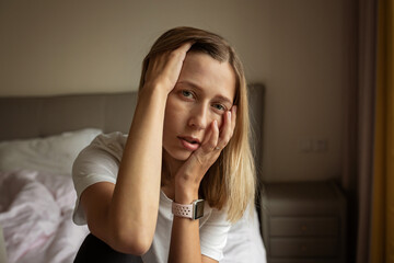 Tired Mother Suffering from experiencing postnatal depression. Health care mom motherhood...