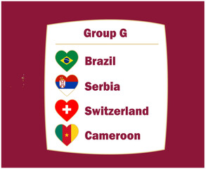 Switzerland Brazil Serbia And Cameroon Flag Heart Countries Group G Symbol Design football Final Vector Football Teams Illustration