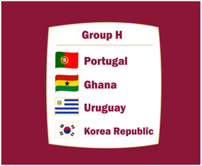 Portugal South Korea Uruguay And Ghana Flag Ribbon Countries Group H Symbol Design football Final Vector Football Teams Illustration