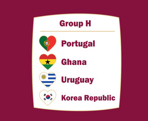 Portugal South Korea Uruguay And Ghana Flag Heart Countries Group H Symbol Design football Final Vector Football Teams Illustration