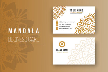 Mandala Business Card Template with White Background and Golden Color Mandala.