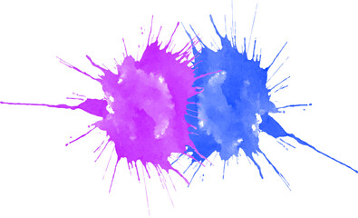 Violet Ink drop on white background. Round, ragged inkblot