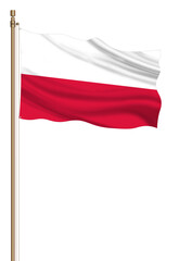 Fototapeta na wymiar 3D Flag of Poland on a pillar blown away isolated on a white background.