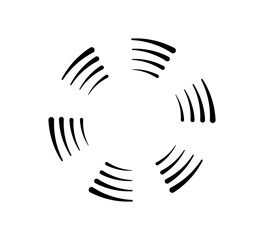 Circle speed lines for emblem, design and comic book. Abstract round geometric shape. Manga graphic speed striped texture. Circular motion lines. Vector illustration isolated on white background.