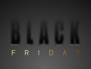 Black Friday Shadow vector banner on dark gray finely patterned texture background. Long shadow effect black letters. Golden friday text. Creative sale banner design