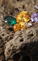 Natural Sapphire gemstone, Jewel or gems on black shine color, Collection of many different natural gemstones amethyst,
