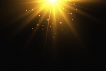 Light effect. Golden bright star, yellow sun. Starlight.