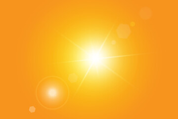 Warm sun on a yellow background. Leto.bliki solar rays.Оrange yellow background.