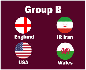 United States England Wales And Iran Flag Emblem Group B With Countries Names Symbol Design football Final Vector Countries Football Teams Illustration