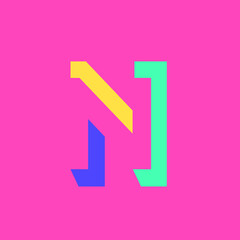 Colorful letter N modular typeface, with sharp, bold, masculine, but playful style. Perfect for personal brand logo, abbreviation, title, etc.