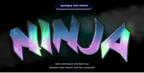 Ninja text effect modern style with blue gradient color editable font