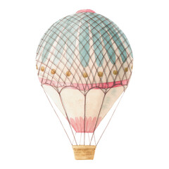 Beautiful image with cute watercolor hand drawn retro vintage air balloon with flags. Stock illustration. - 528879487
