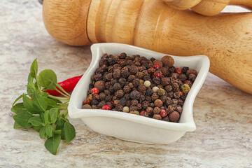 Peppercorn mix heap in the bowl