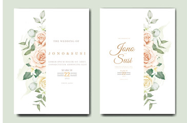 Fototapeta na wymiar Wedding Invitation Card With Floral Watercolor