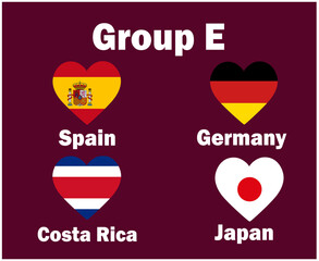 Germany Spain Japan And Costa Rica Flag Heart Group E With Countries Names Symbol Design football Final Vector Countries Football Teams Illustration