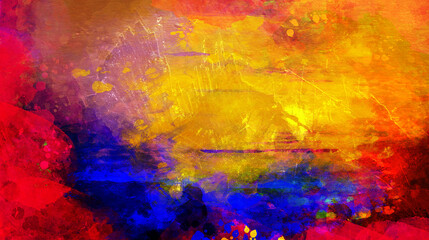 Hand drawn colorful painting abstract art panorama background colors texture.
